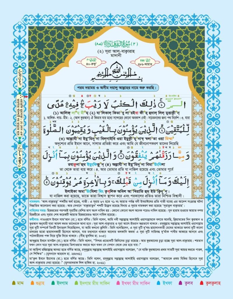 কালার কোডেড সহজ কারিয়ানা কুরআন মাজীদ(শানেনুযূল, উচ্চারণ ও অর্থসহ)